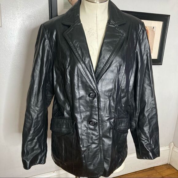 Leather blazer jacket‎ black women’s medium - Picture 1 of 5